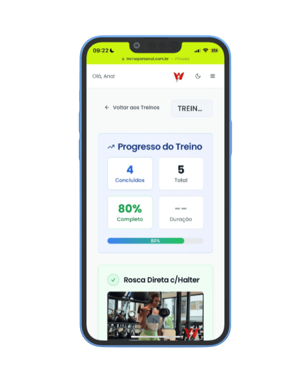 Treino disponível no APP